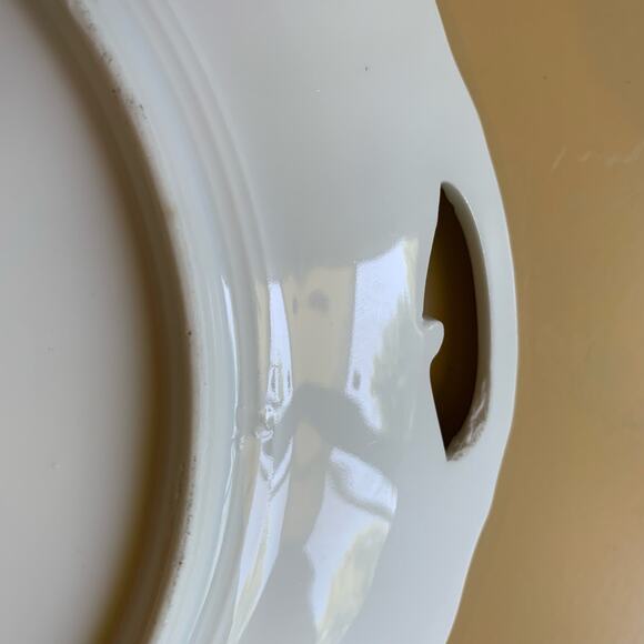 Vintage Floral White/Gold 10" Serving Plate w/Pierced Handles Textured Rim - Picture 12 of 13